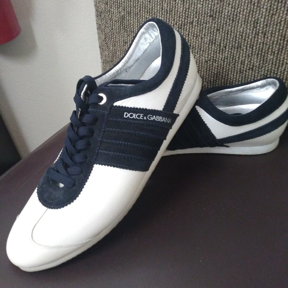 Dolce & Gabbana Men's  White with Navy Trim/Strips Sneakers